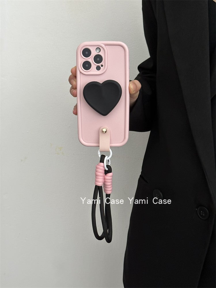 Wholesale Black and Pink Contrasting Love Silicone Stand Phone Cases